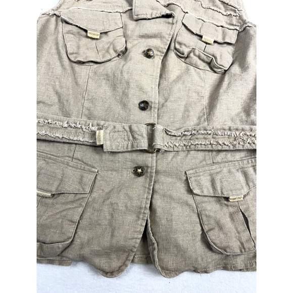 Y2K Utility Linen Vest Tan Safari Vibes Outdoorsy Core Sz S - Picture 4 of 12